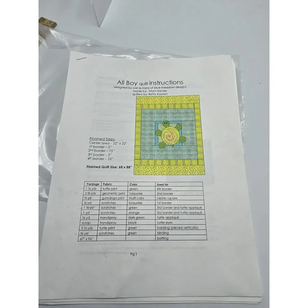 All Boy Kids SIze Quilt Pattern From Blue Meadow Designs Turtle